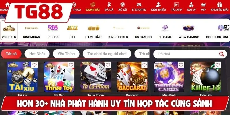 Hơn 30+ nhà phát hành uy tín hợp tác cùng sảnh