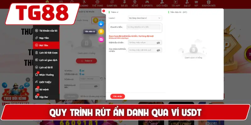 Quy trình rút ẩn danh qua ví USDT